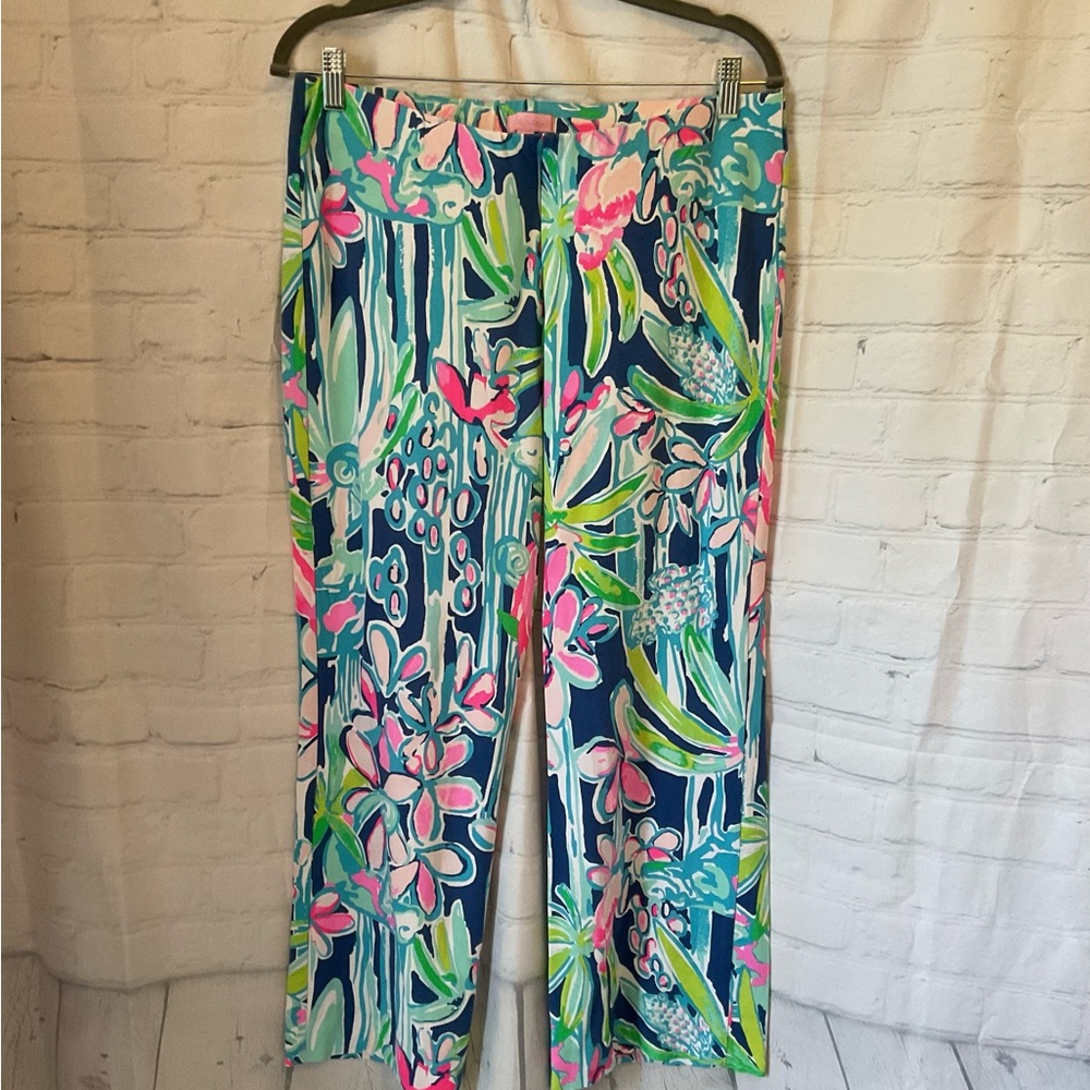 Lilly Pulitzer Blue and Pink Wide Leg Palazzo Pants, Pretty & Bright.
